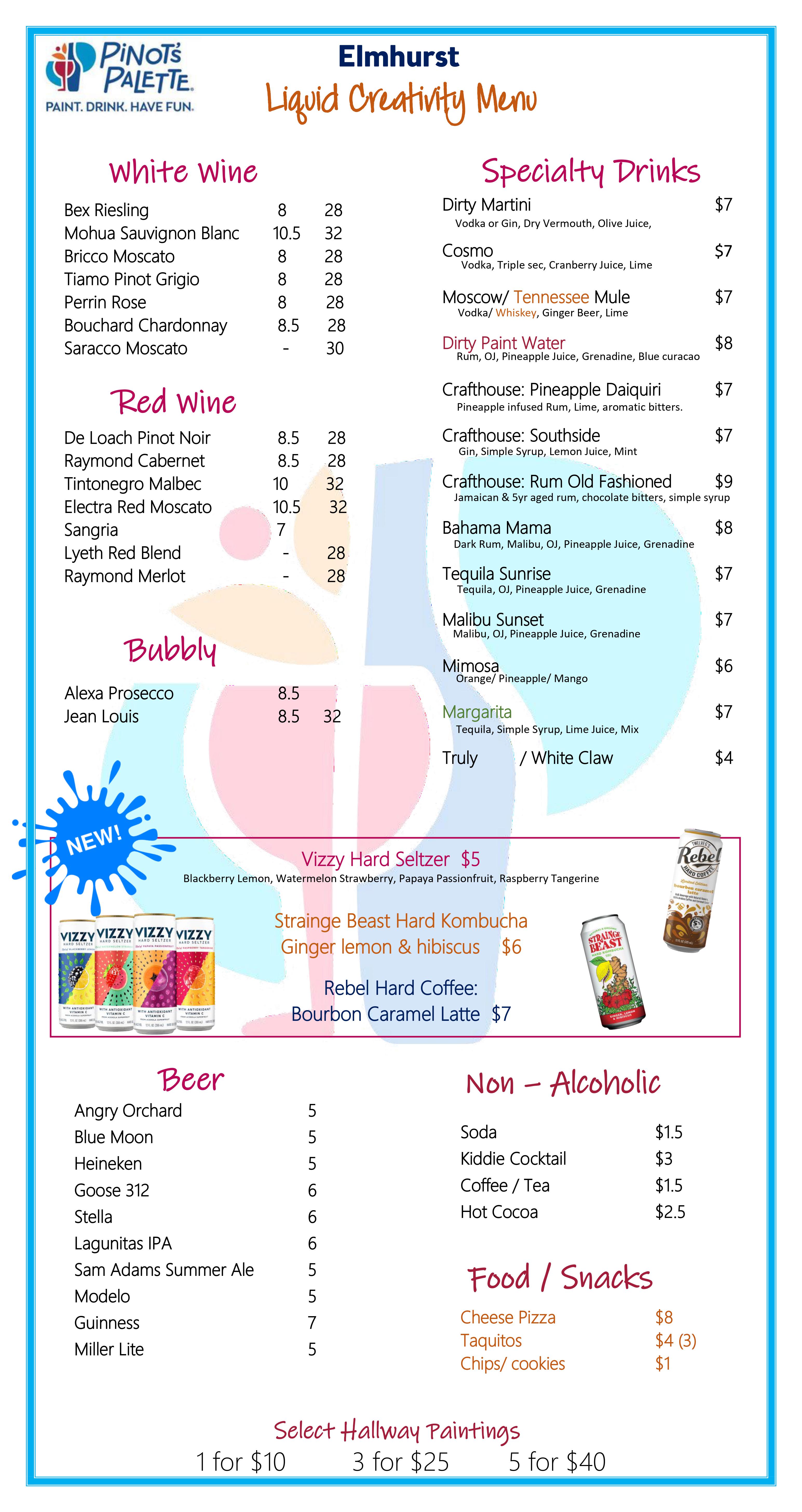 Our Bar Menu Pinot's Palette